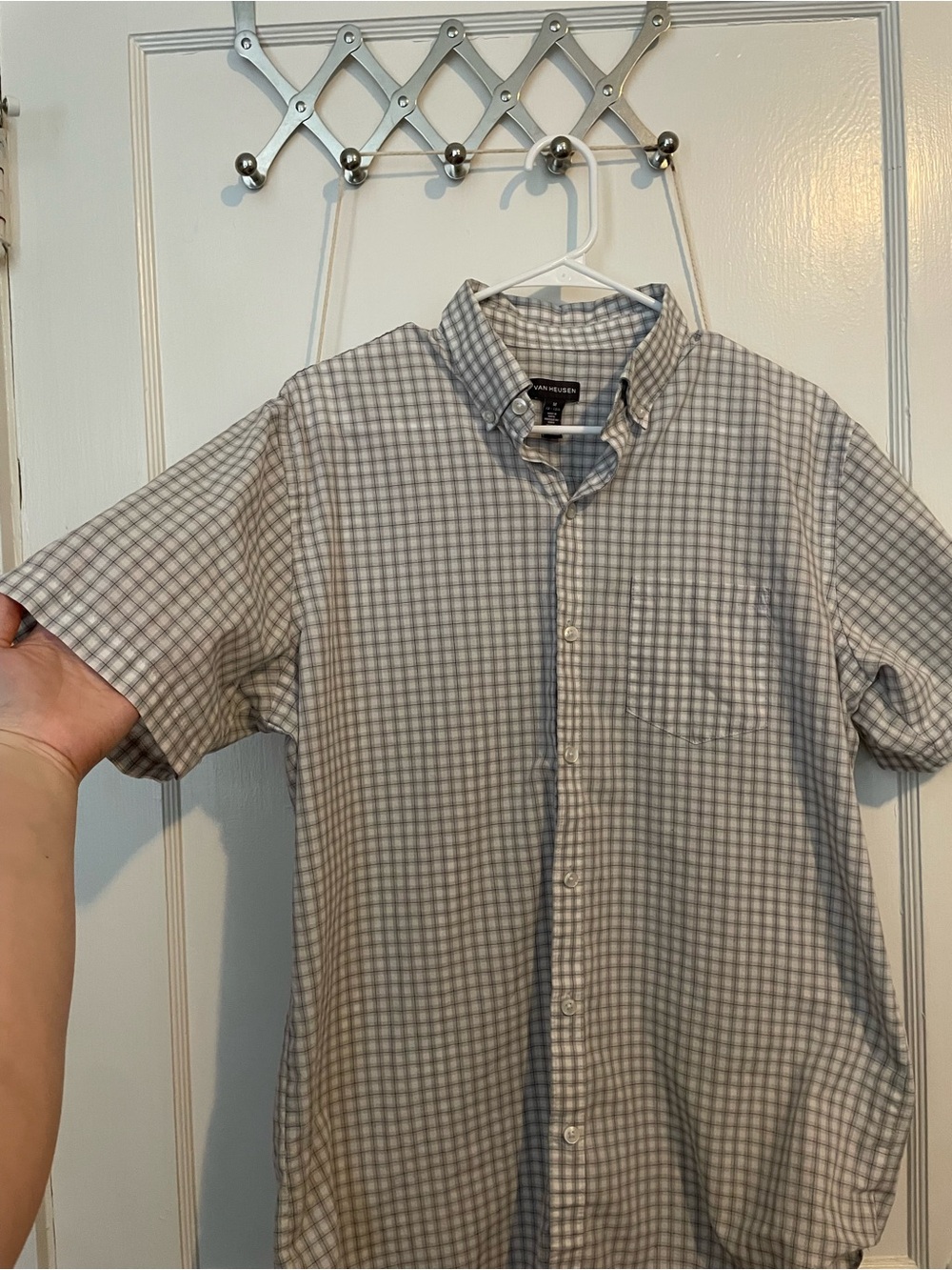 Van Heusen Men's Short-Sleeve Button-Down Shirt - Light Gray Check